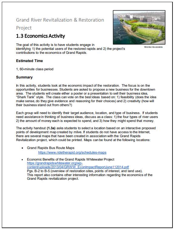 Page 1 of the lesson plan 1.3 Economics Activity